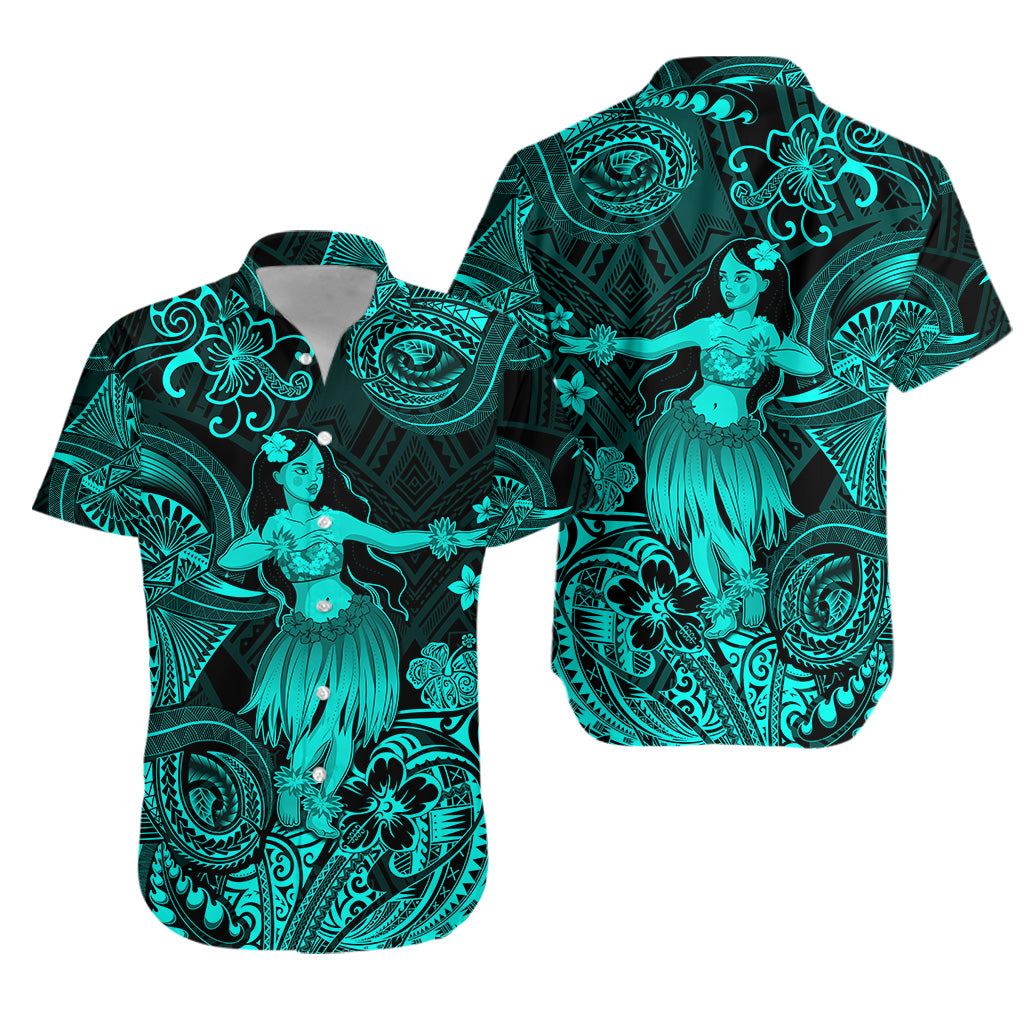 Hawaii Hula Girl Polynesian Hawaiian Shirt Unique Style - Turquoise
