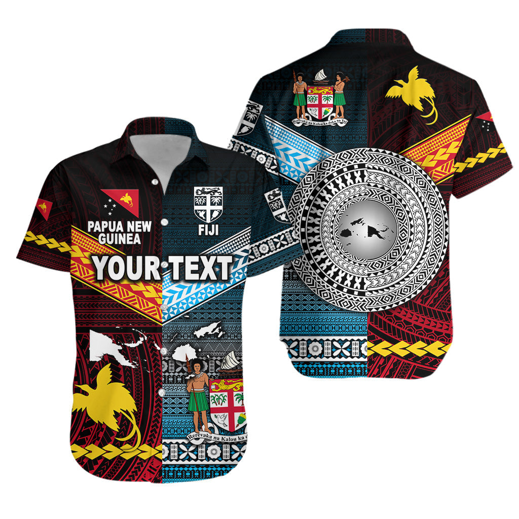 Custom Personalised Papua New Guinea Polynesian And Fiji Tapa Together Hawaiian Shirt - Blue