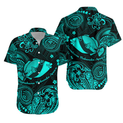 Hawaii State Fish: Humuhumu Nukunuku Apuaa Polynesian Combo Dress and Hawaiian Shirt Matching Couples Outfit Unique Style Turquoise