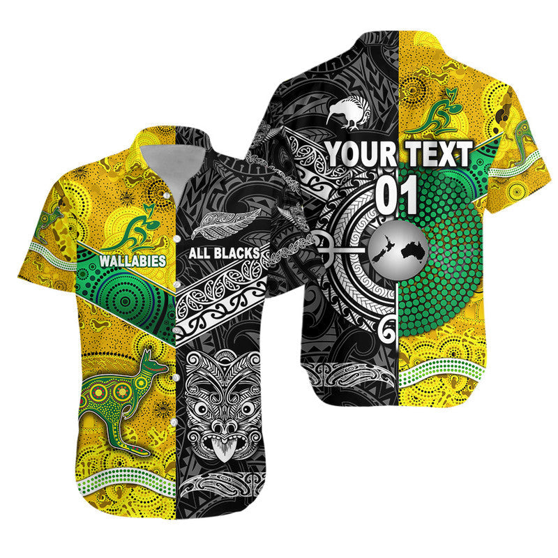 Custom Personalised New Zealand Maori All Black And Australia Wallabies Aboriginal Hawaiian Shirt Rugby Together