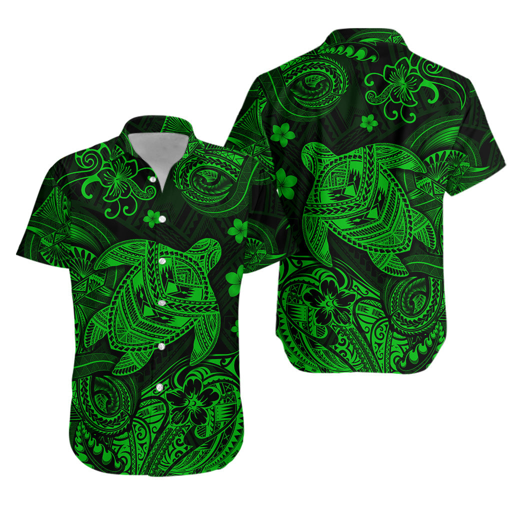 Hawaii Turtle Polynesian Hawaiian Shirt Plumeria Flower Unique Style - Green