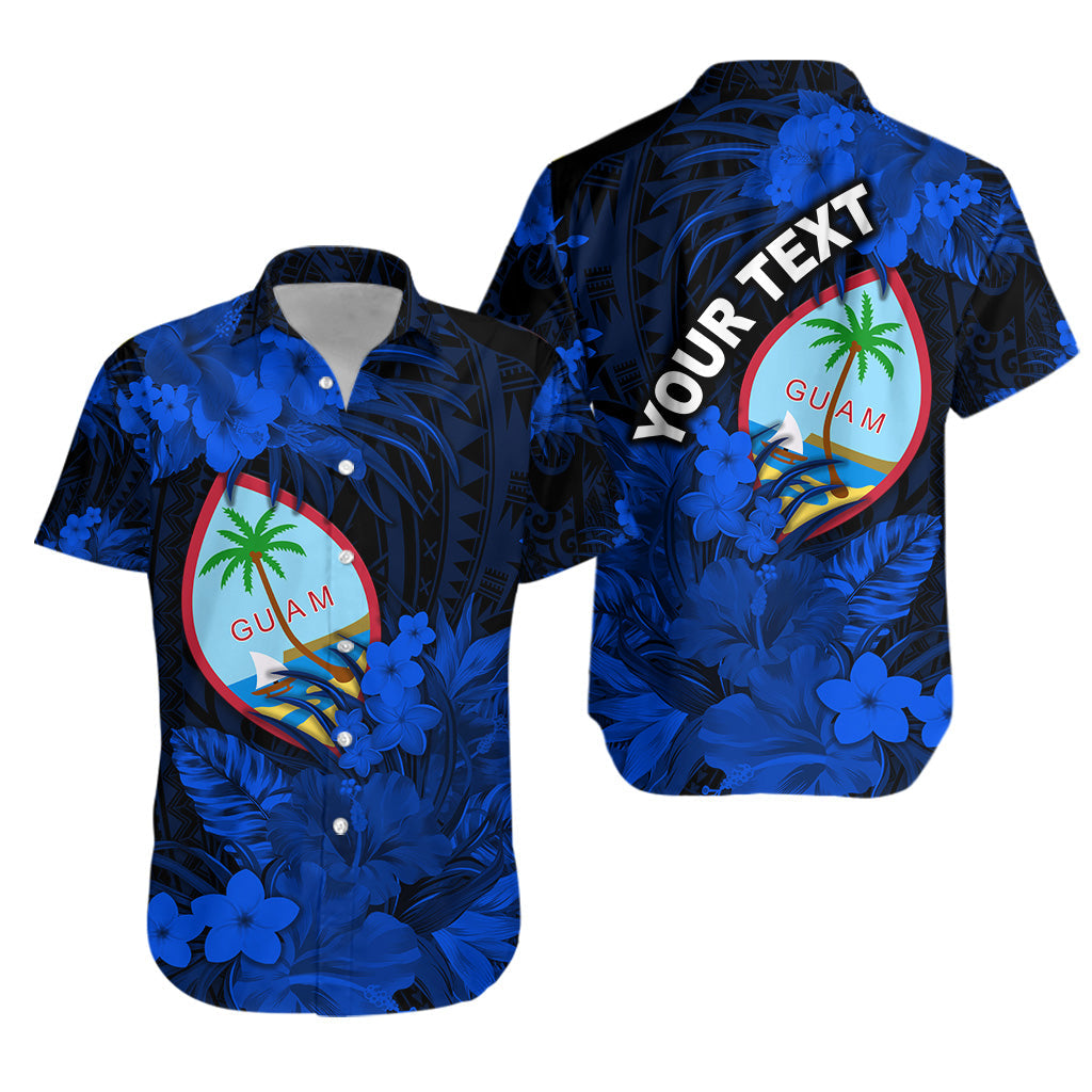 Custom Personalised Guam Polynesian Hawaiian Shirt Tropical Flowers - Blue