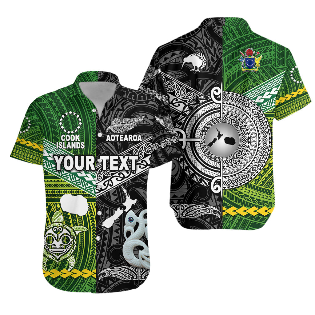 Custom Personalised New Zealand Maori Aotearoa Hawaiian Shirt Cook Islands Together - Black