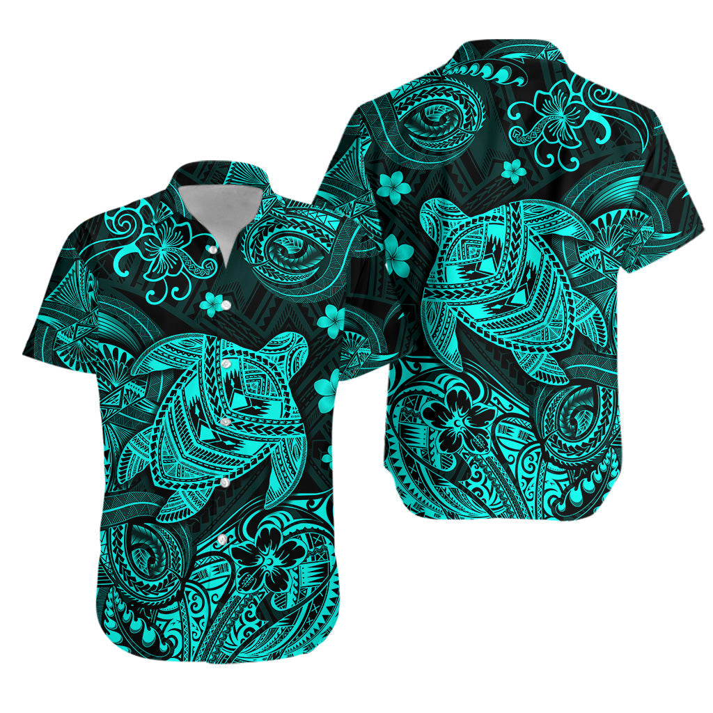Hawaii Turtle Polynesian Hawaiian Shirt Plumeria Flower Unique Style - Turquoise