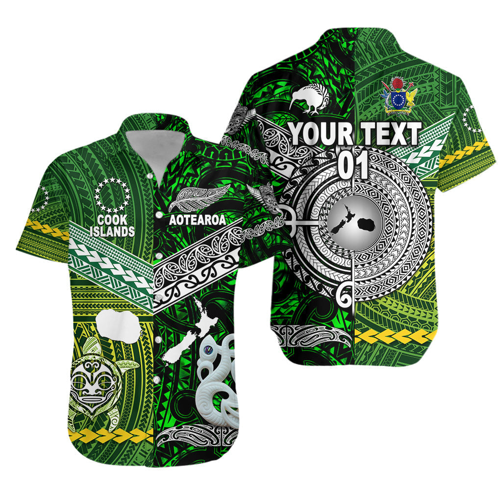 Custom Personalised New Zealand Maori Aotearoa Hawaiian Shirt Cook Islands Together - Green, Custom Text And Number