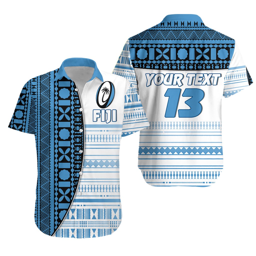 Custom Personalised Fiji Rugby Hawaiian Shirt Impressive Version Blue - Custom Text and Number