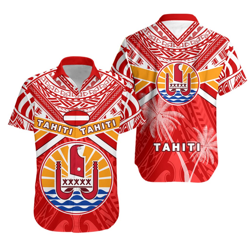 Tahiti Rugby Hawaiian Shirt Polynesian Coat Of Arms and Flag