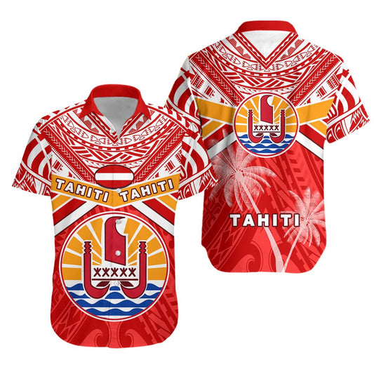 Tahiti Rugby Hawaiian Shirt Polynesian Coat Of Arms and Flag