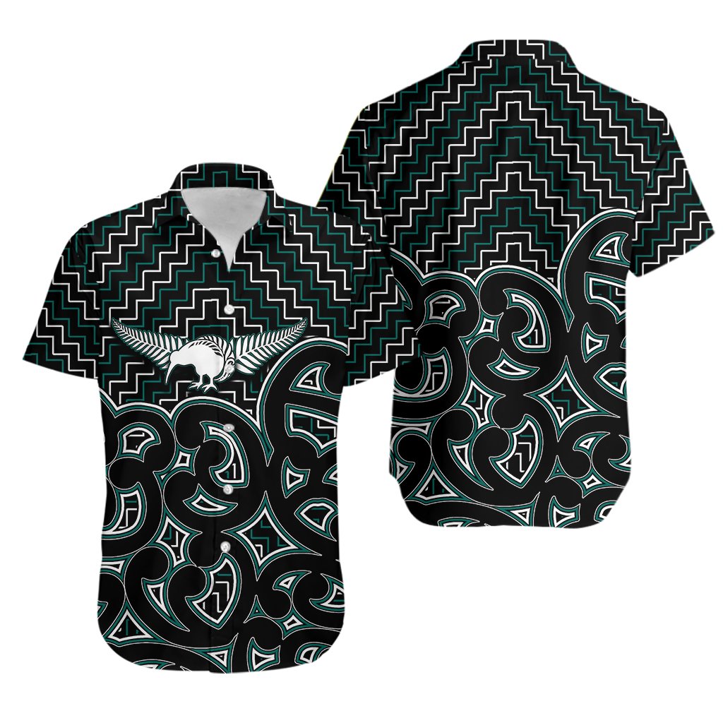 New Zealand Hawaiian Shirt Maori Graphic Tee patterns Green