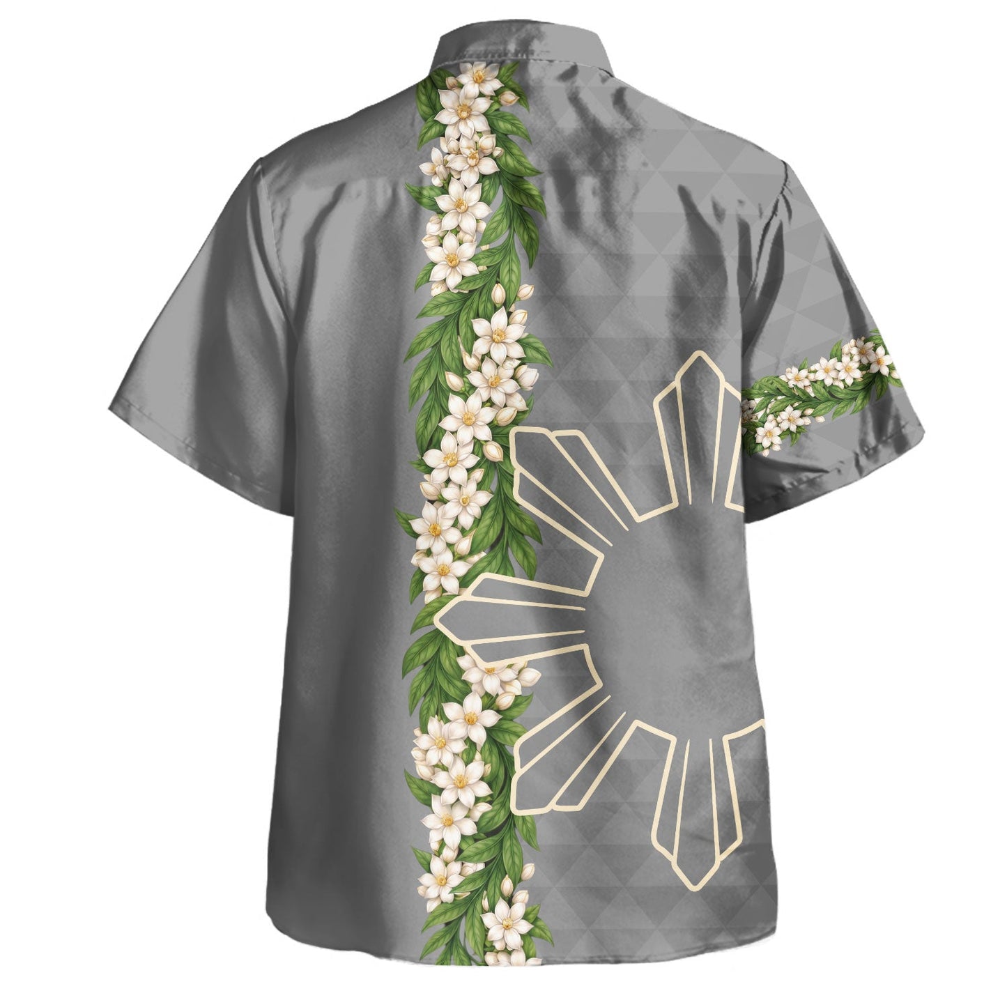 Philippines Filipinos Hawaiian Shirt Sampaguita Flower Sun Pattern Island Style Grey Hawaii Shirt