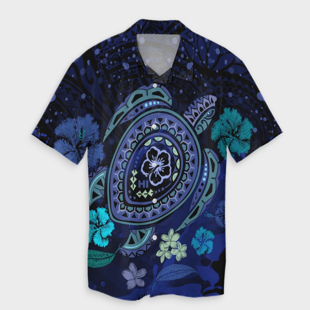 Hawaiian Blue Ocean Honu And Flowers Hawaiian Shirt AH
