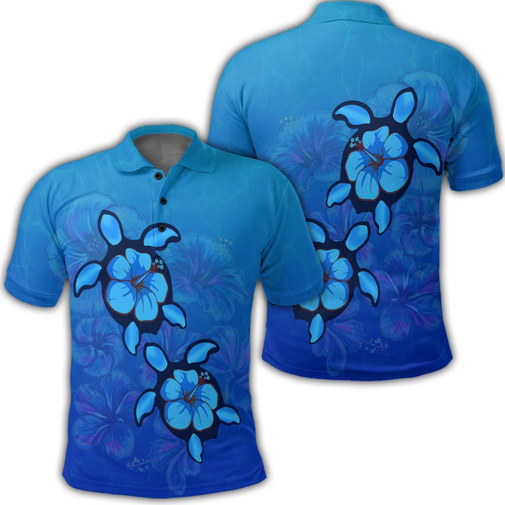 Hawaiian Blue Turtle and Hibiscus Polynesian Polo Shirt - AH