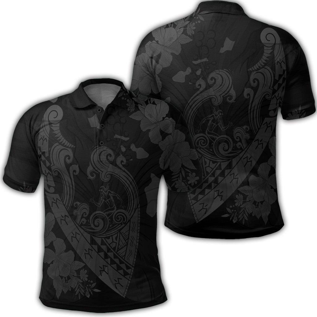 Hawaiian Fish Hook Hibiscus Banzai Surfing Polynesian Polo Shirt Grey - AH