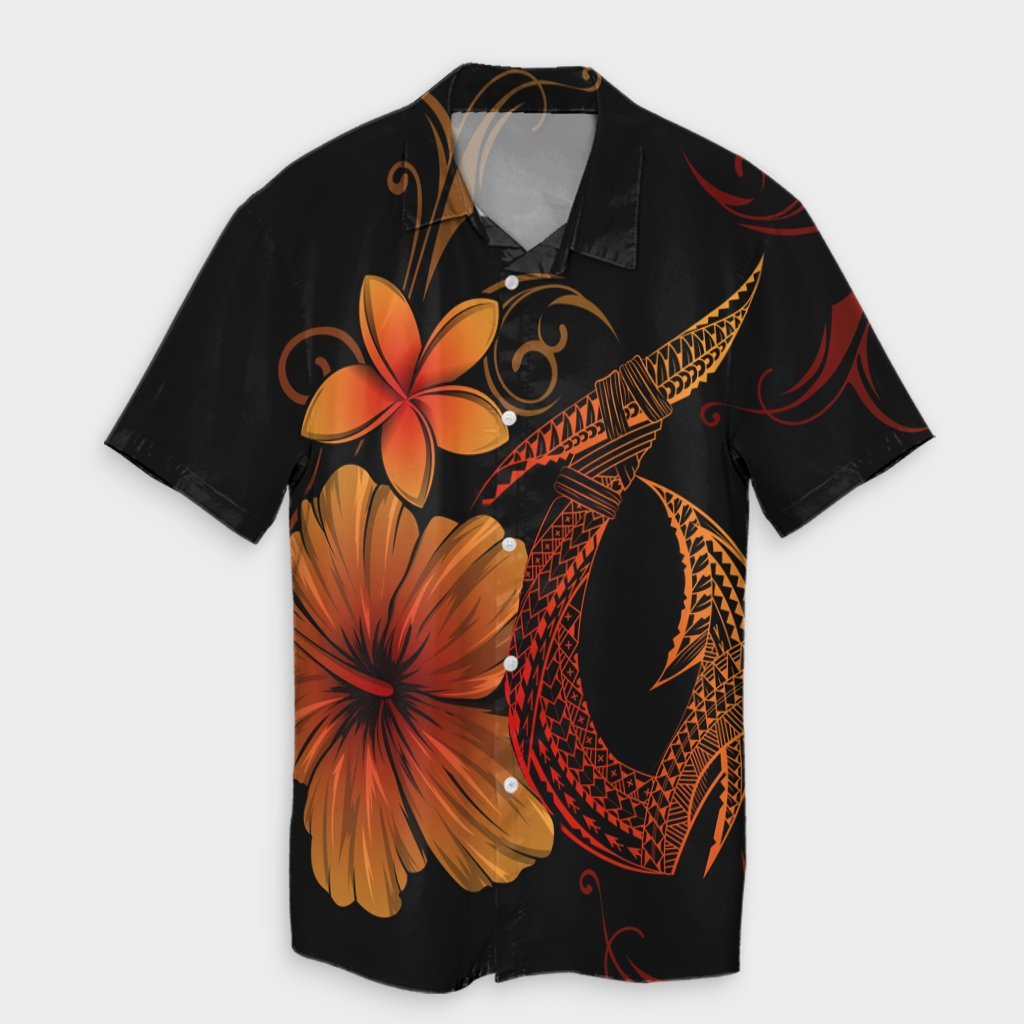 Hawaiian Fish Hook Hibiscus Plumeria Polynesian Hawaiian Shirt - Orange - AH