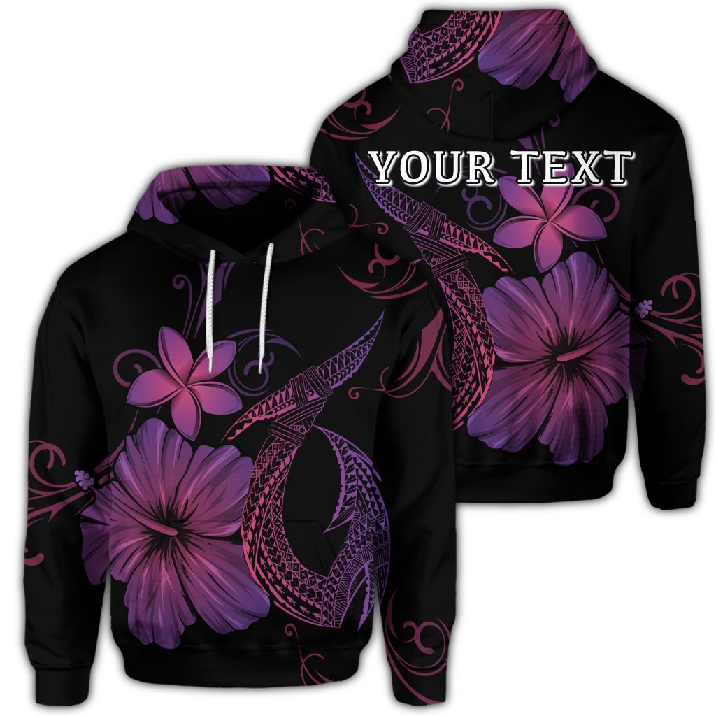 (Personalised) Hawaiian Fish Hook Hibiscus Plumeria Polynesian Hoodie Pink AH