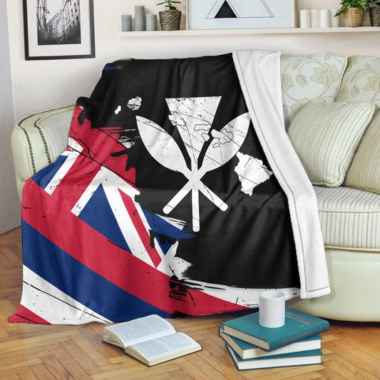 Hawaiian Flag Hawaii Map Kanaka Polynesian Premium Blankets Classic Style
