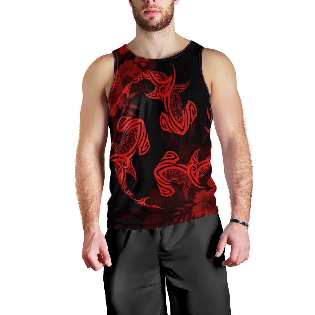 Hawaiian Hammerhead Shark Hibiscus Red Polynesian Tank Top AH