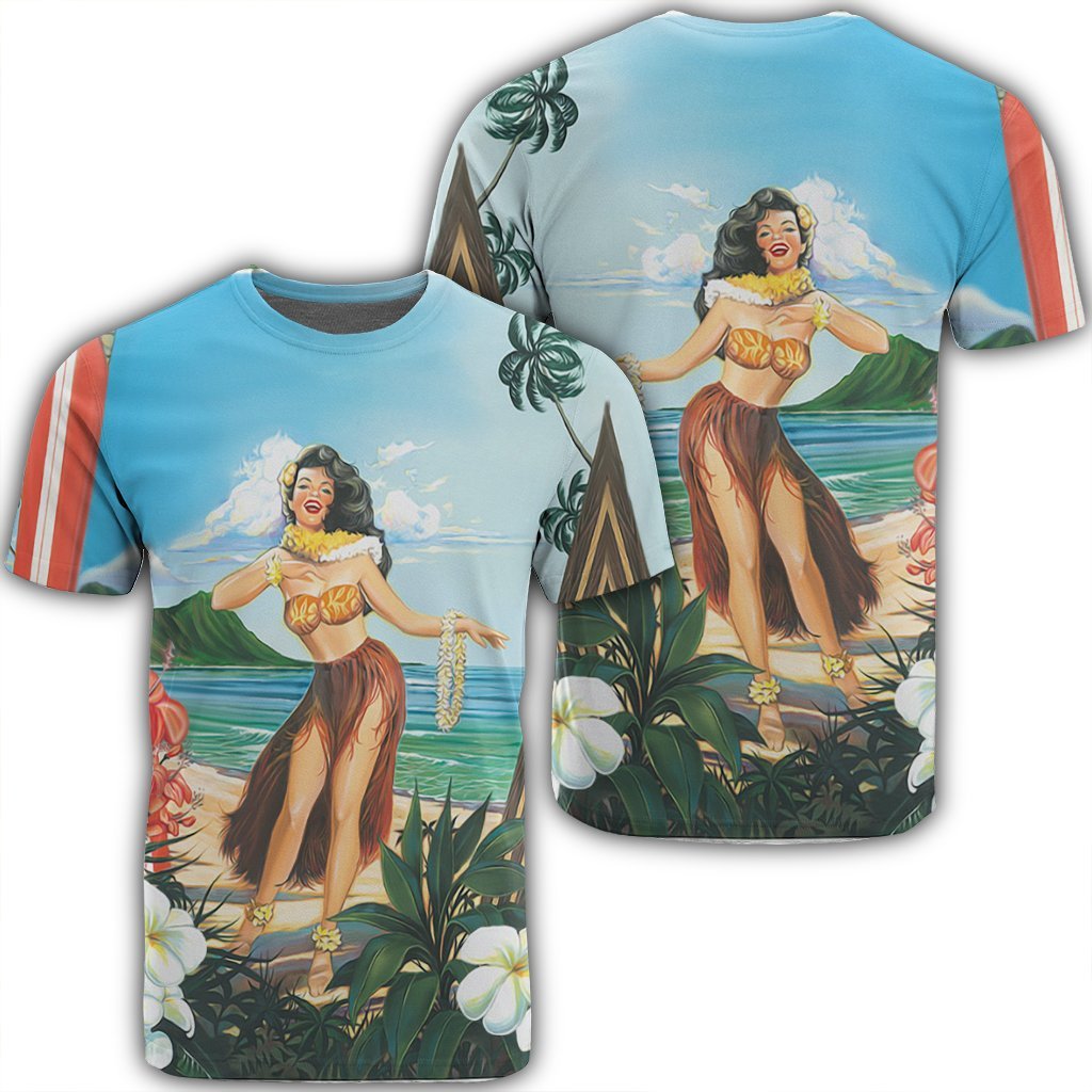 Hawaiian Hibiscus Aloha Hula Girl Dance On The Beach T-Shirt AH