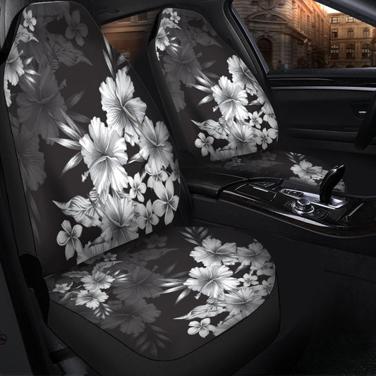 Hawaiian Hibiscus Black And White Polynesian Car Seat Covers AH