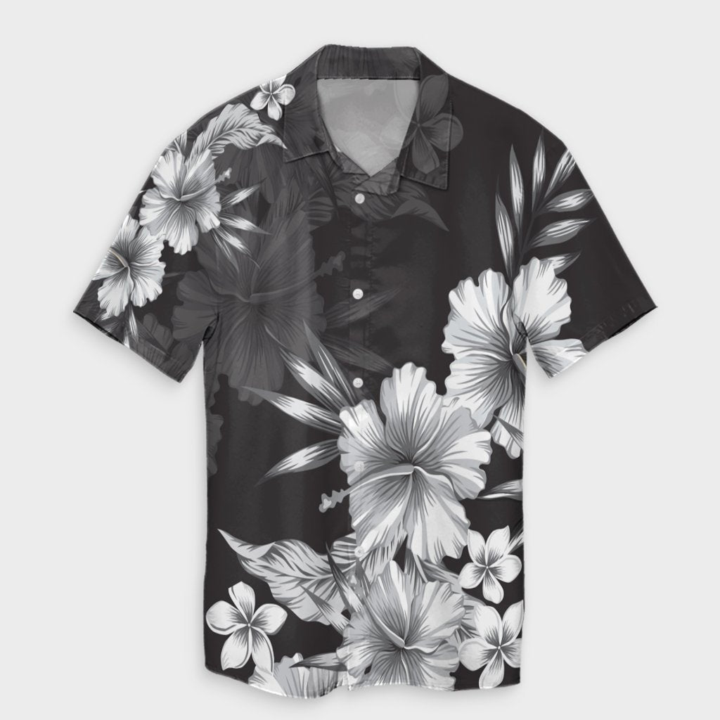Hawaiian Hibiscus Black And White Polynesian Hawaiian Shirt - AH