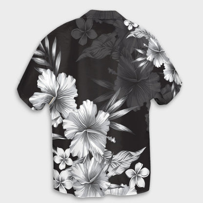 Hawaiian Hibiscus Black And White Polynesian Hawaiian Shirt - AH
