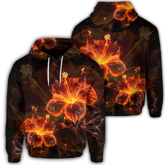 Hawaiian Hibiscus Fire Polynesian Hoodie
