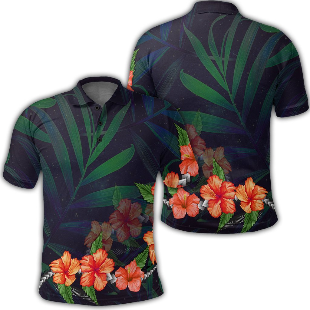 Hawaiian Hibiscus Palm Tree Background Polynesian Polo Shirt - AH