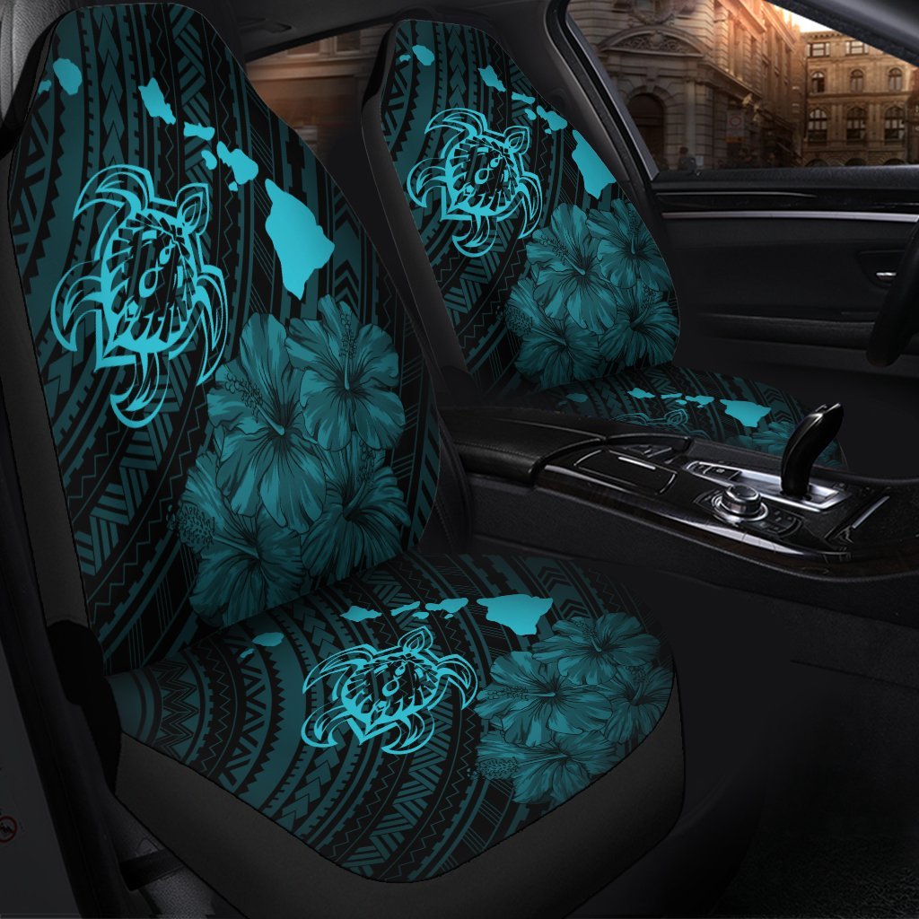 Hawaiian Hibiscus Sea Turtle Swim Polynesian Car Seat Covers Blue AH