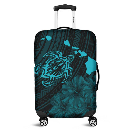 Hawaiian Hibiscus Sea Turtle Swim Polynesian Luggage Covers Blue AH