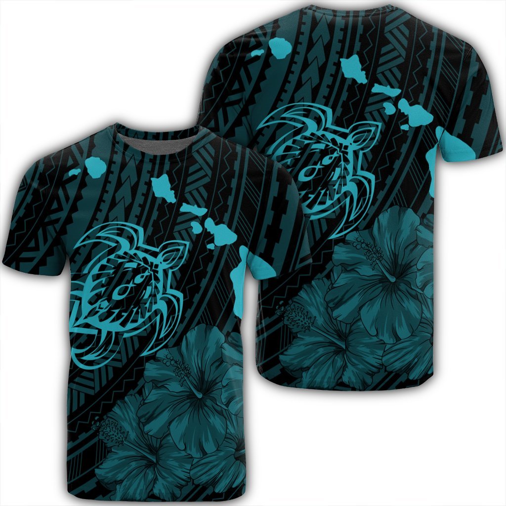Hawaiian Hibiscus Sea Turtle Swim Polynesian T-Shirt Blue AH