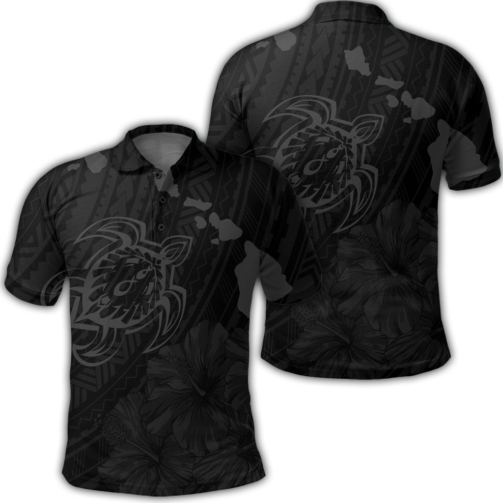 Hawaiian Hibiscus Sea Turtle Swim Polynesian Polo Shirt - Grey - AH
