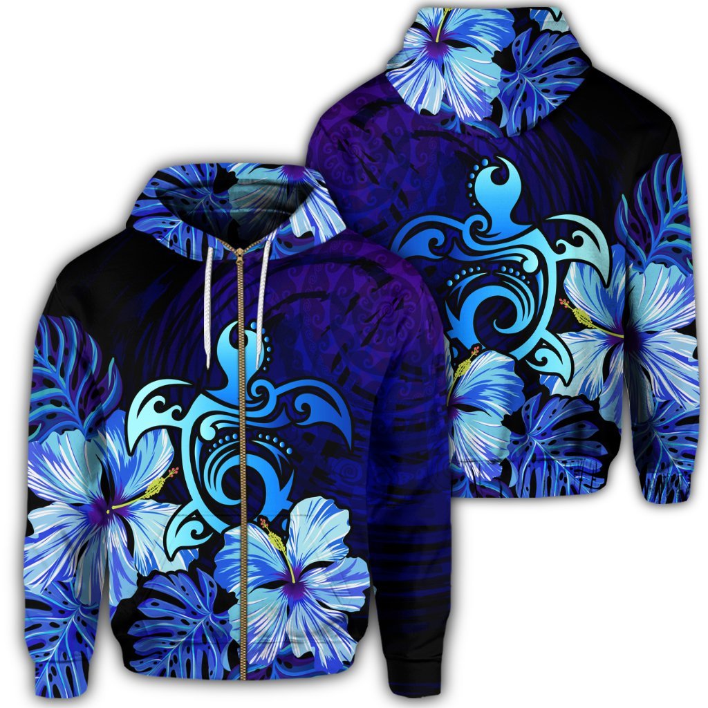 Hawaiian Hibiscus Tropical Deep Ocean Turtle Sea Zip Hoodie