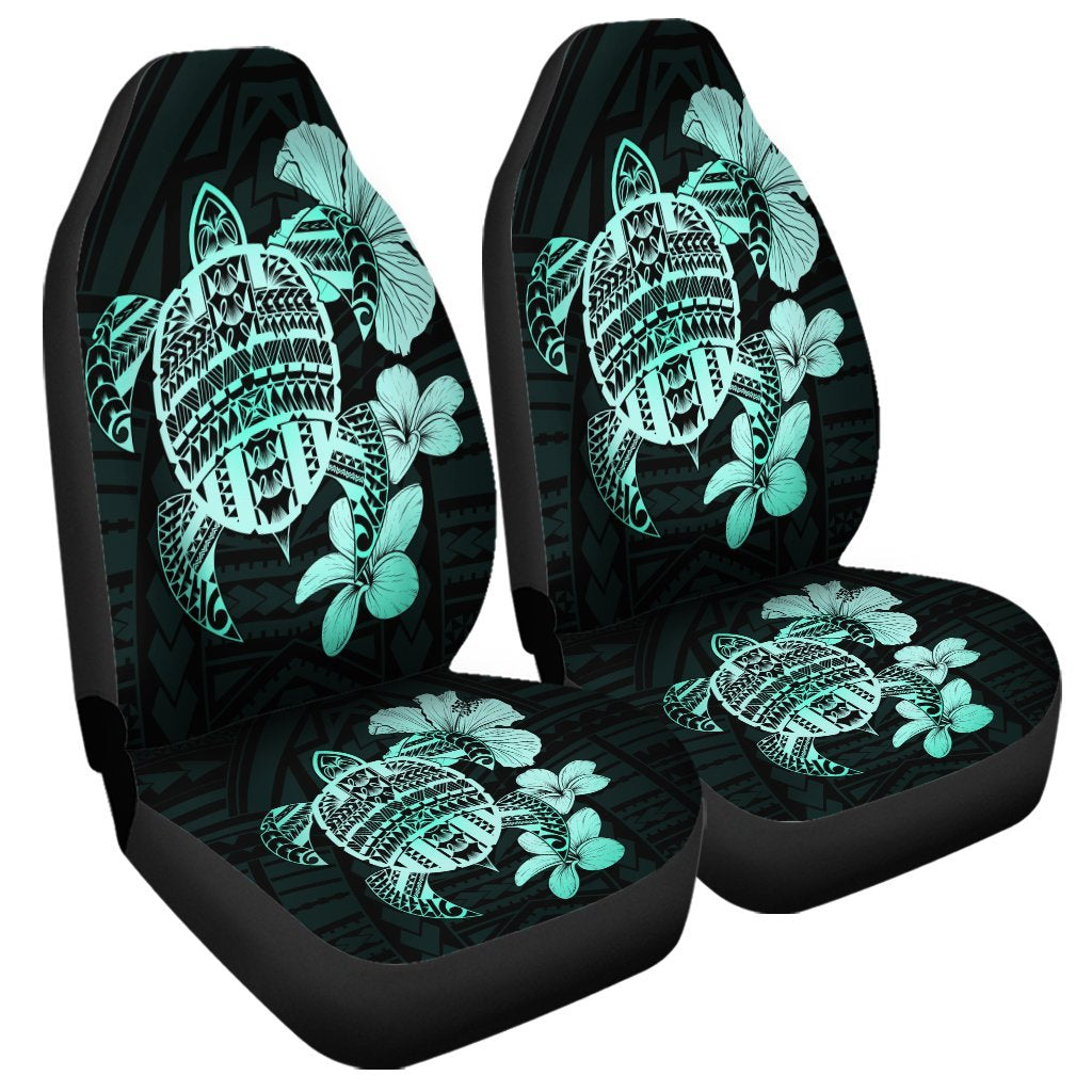 Hawaiian Kanaka Hibiscus Plumeria Mix Polynesian Turtle Car Seat Covers Turquoise AH