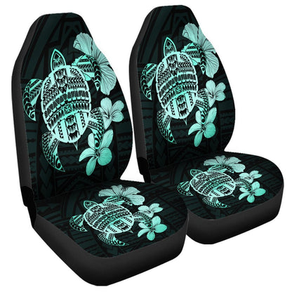 Hawaiian Kanaka Hibiscus Plumeria Mix Polynesian Turtle Car Seat Covers Turquoise AH