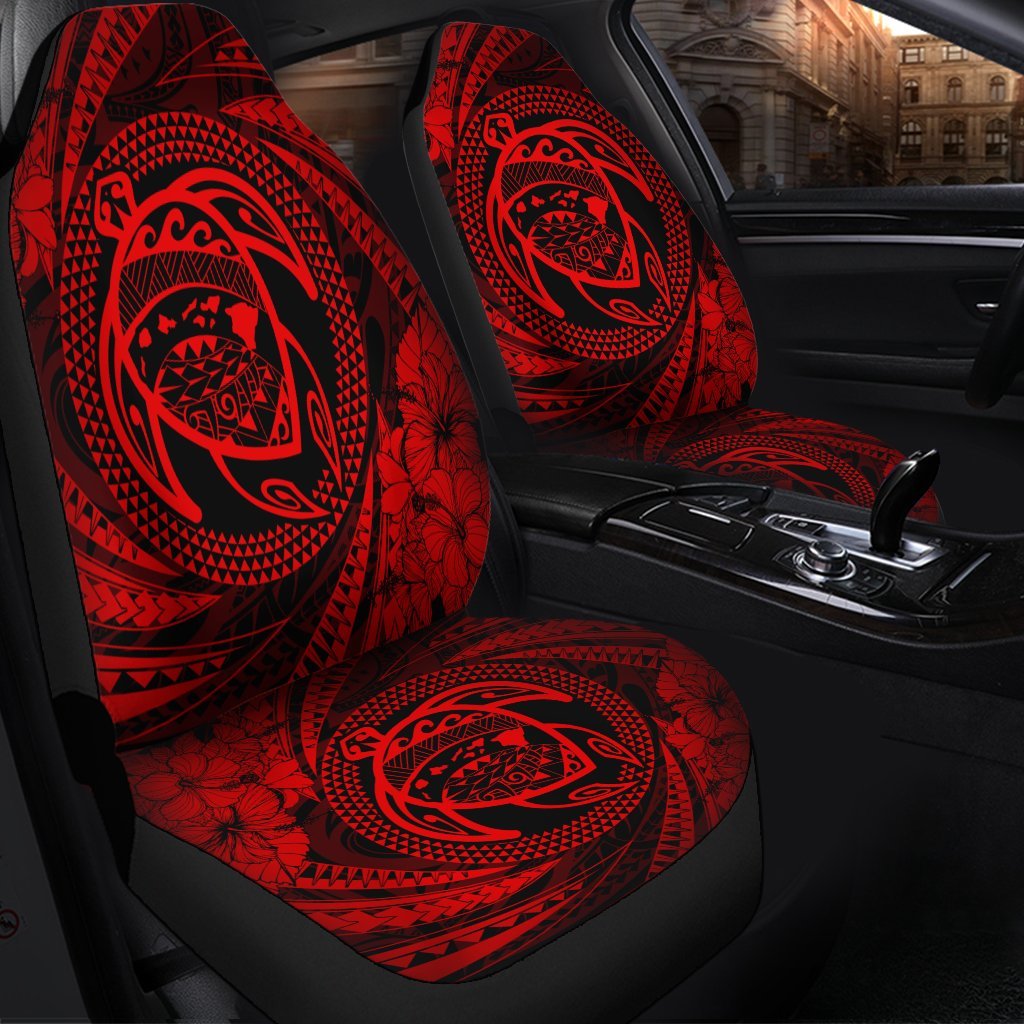 Hawaiian Kanaka Honu Hibiscus Tornando Polynesian Red Car Seat Covers AH