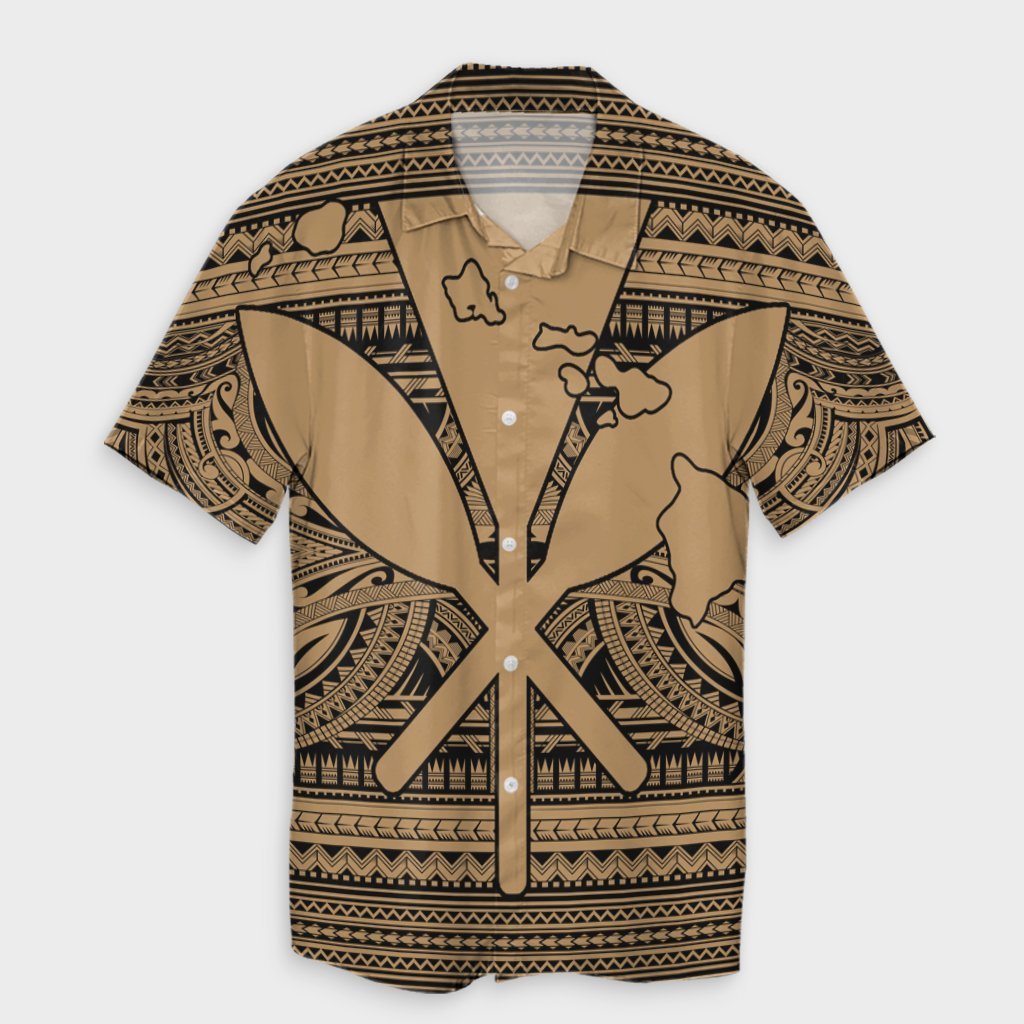 Hawaiian Kanaka Polynesian Tribal Hawaiian Shirt Reggae Color Gold AH