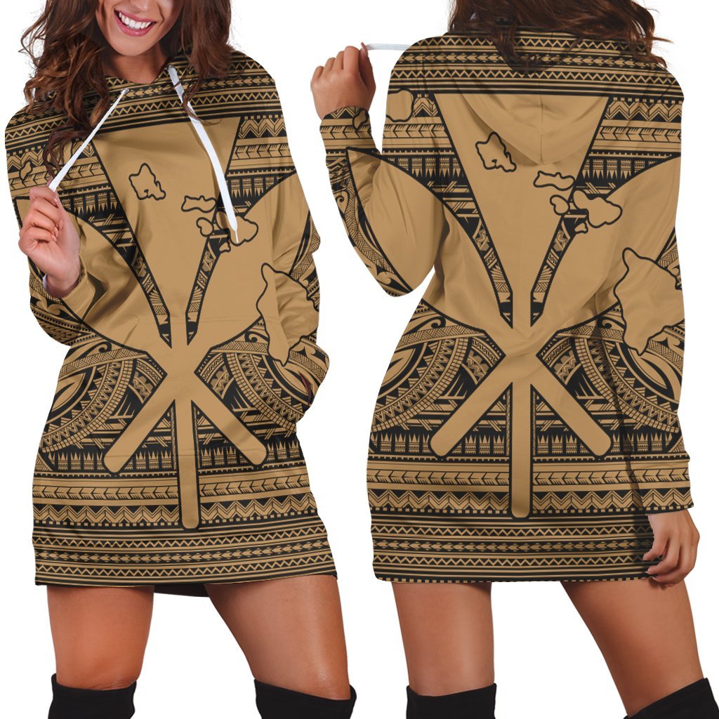 Hawaiian Kanaka Polynesian Tribal Hoodie Dress Reggae Color Gold AH