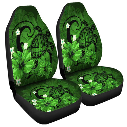 Hawaiian Map Big Turtle Hibiscus Plumeria Tribal Polynesian Car Seat Covers Green AH