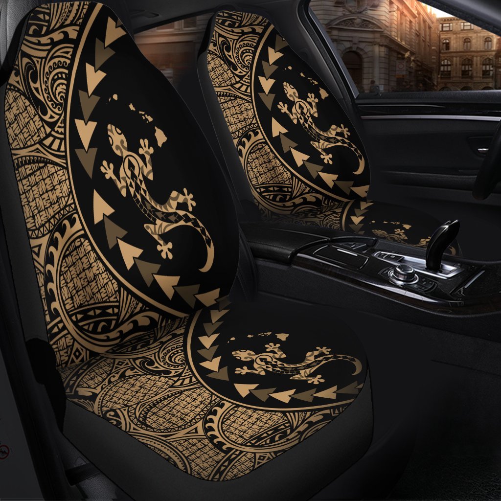Hawaiian Map Gecko Tattoo Kakau Polynesian Car Seat Covers Gold AH