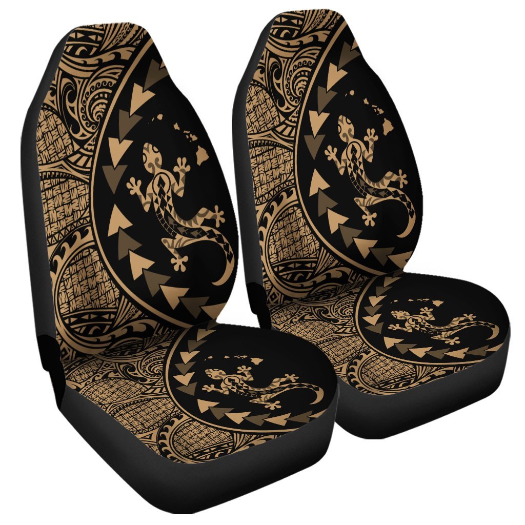 Hawaiian Map Gecko Tattoo Kakau Polynesian Car Seat Covers Gold AH