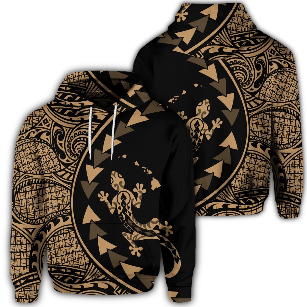 Hawaiian Map Gecko Tattoo Kakau Polynesian Hoodie Gold AH