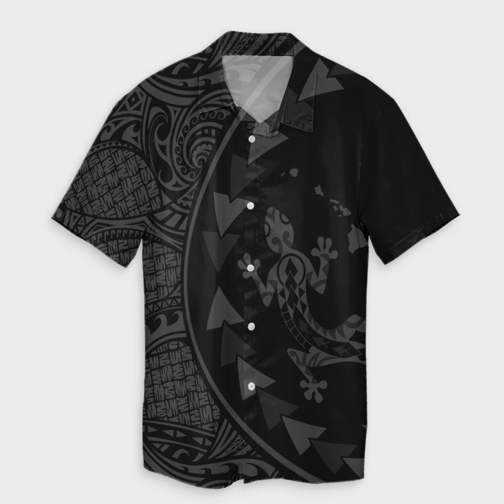 Hawaiian Map Gecko Tattoo Kakau Polynesian Hawaiian Shirt Gray AH