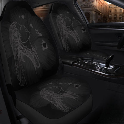 Hawaiian Map Heart Hula Girl Hibiscus Gray Polynesian Car Seat Covers AH