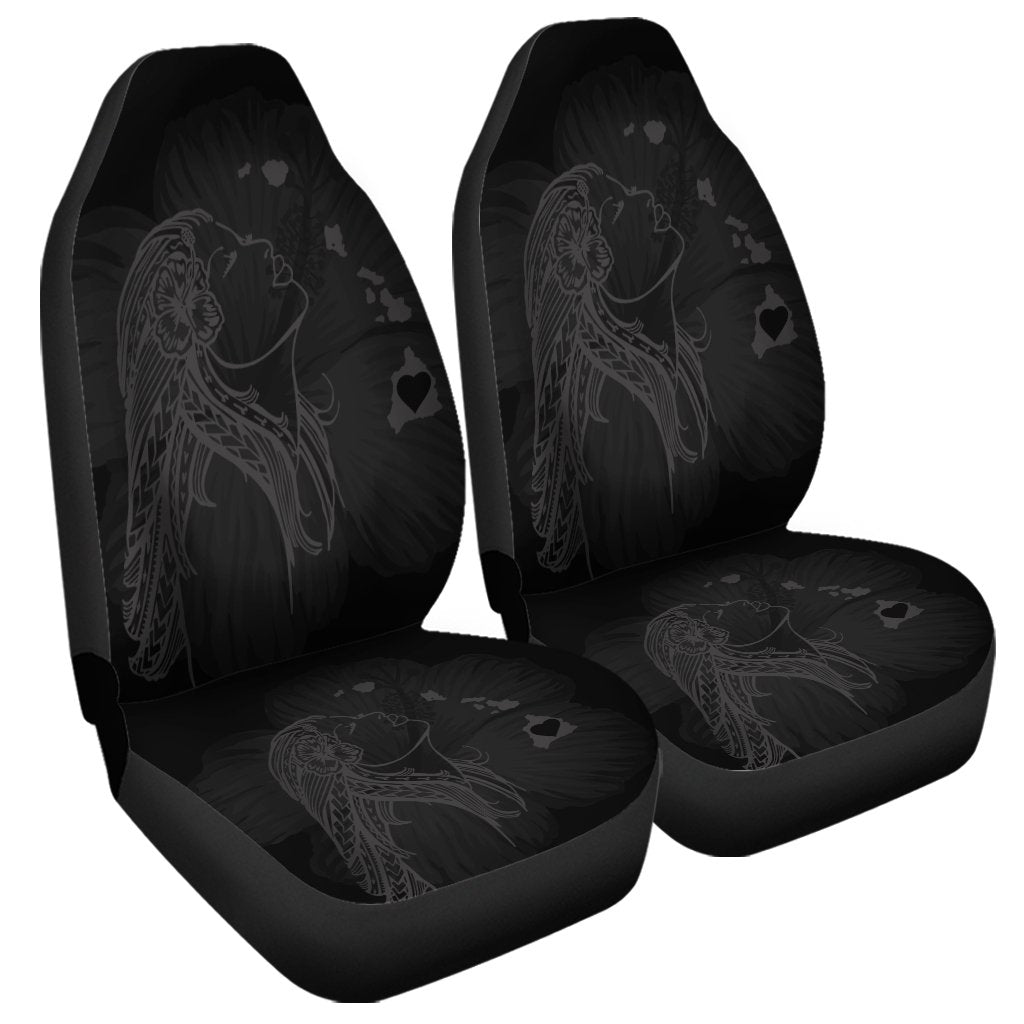 Hawaiian Map Heart Hula Girl Hibiscus Gray Polynesian Car Seat Covers AH