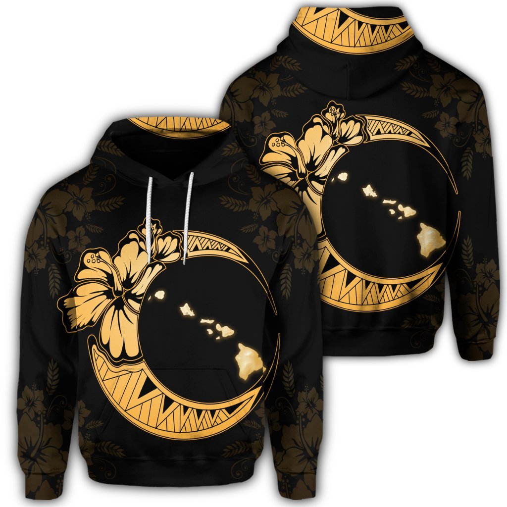 Hawaiian Map Hibiscus Turtle Polynesian Moon Hoodie Yellow