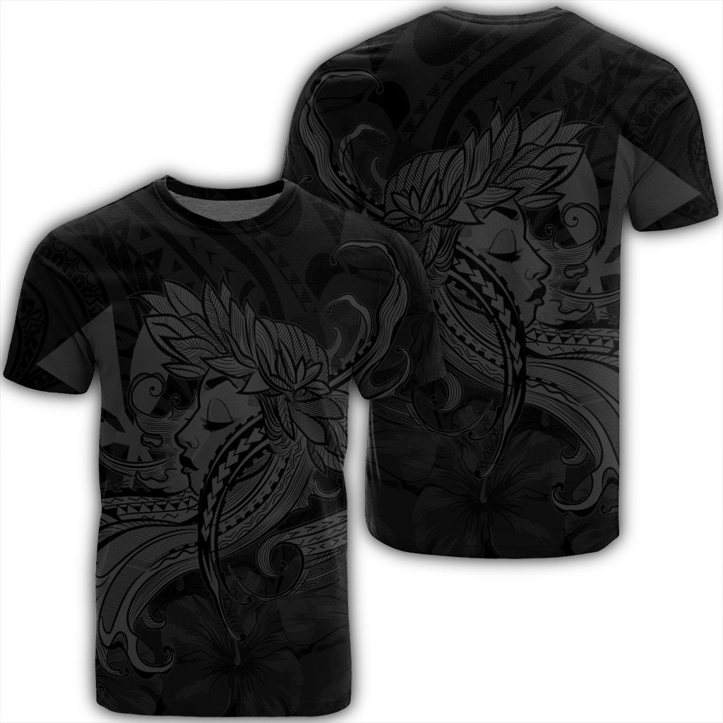 Hawaiian Map Hula Girl Hibiscus Kanaka Polynesian T Shirt Gray AH