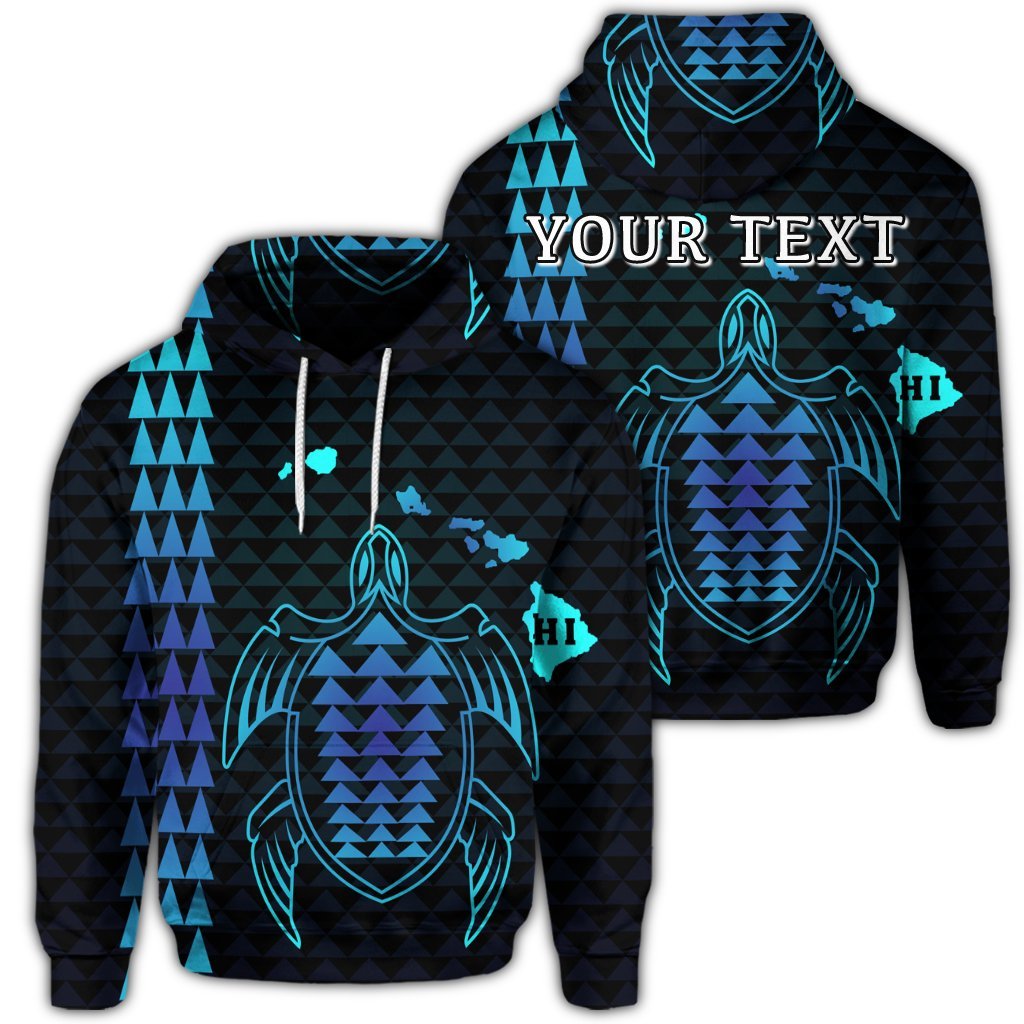 (Personalised) Hawaiian Map Kakau Turtle Polynesian Hoodie Blue AH