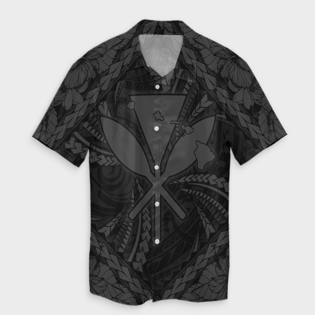 Hawaiian Map Kanaka Hibiscus Gray Polynesian Hawaiian Shirt - AH