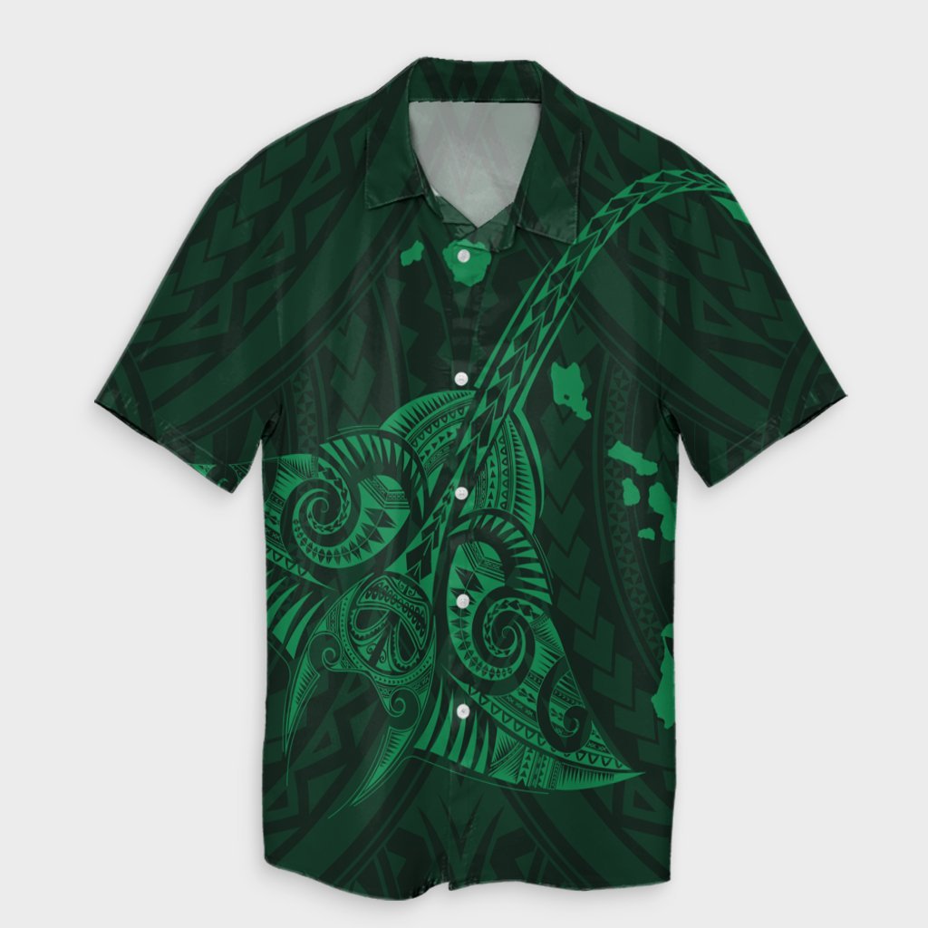 Hawaiian Map Kanaka Manta Ray Polynesian Hawaiian Shirt Green - AH
