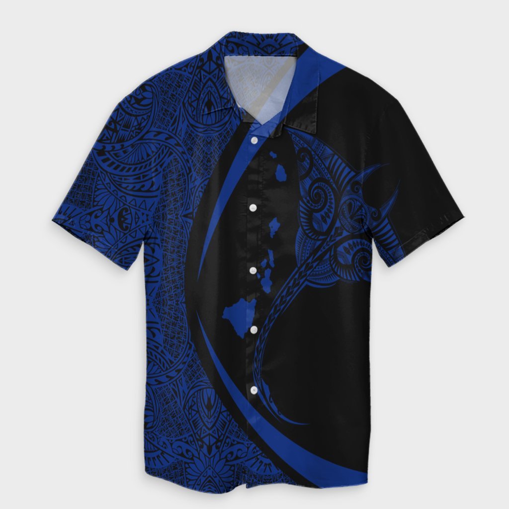 Hawaiian Map Manta Ray Blue Polynesian Hawaiian Shirt - AH